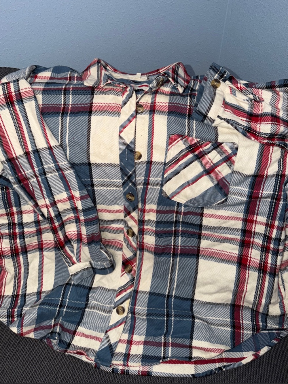 Maurices Blue White Red Plaid Button-Down Shirt
